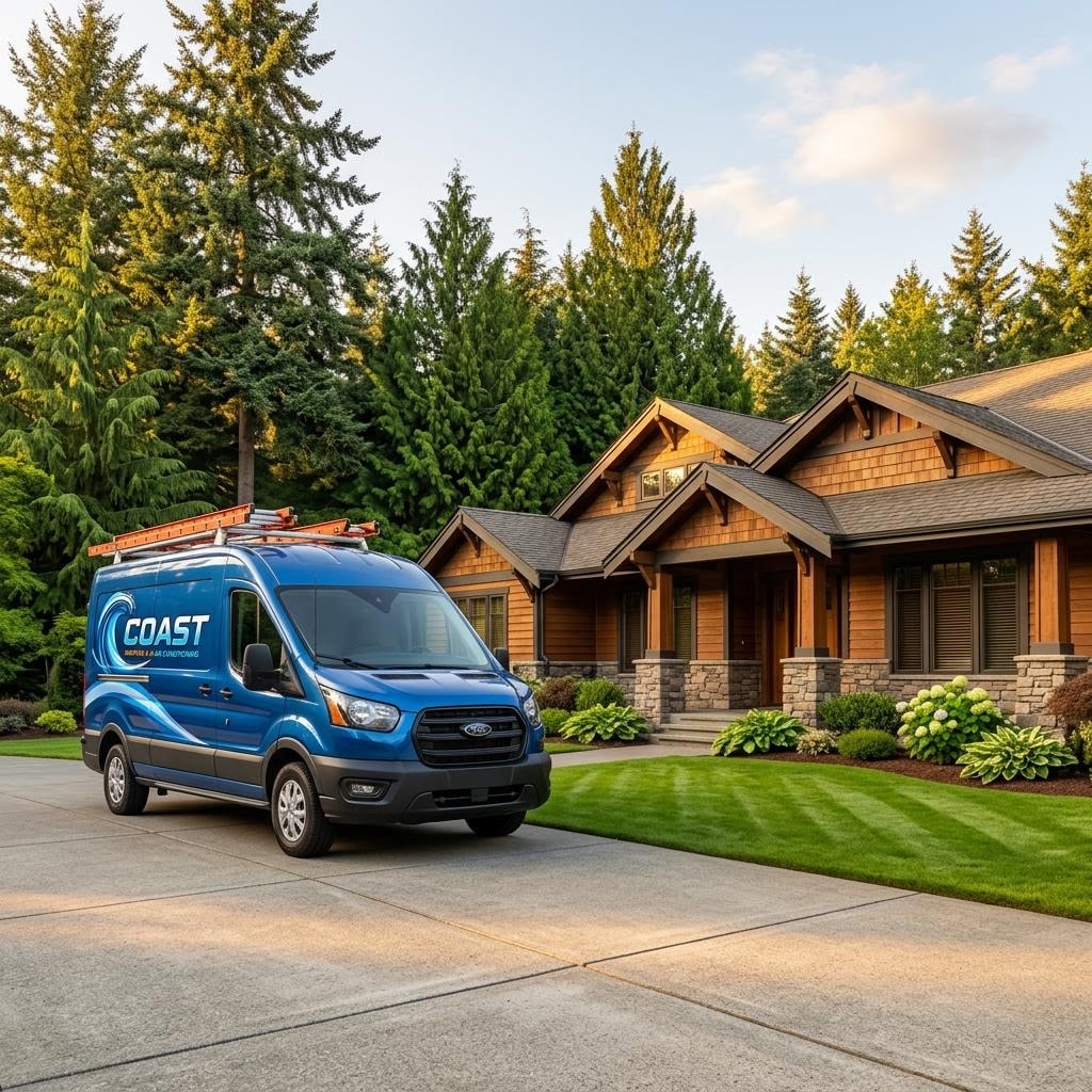 Coast Heating & Air Conditioning van at a South King County home
