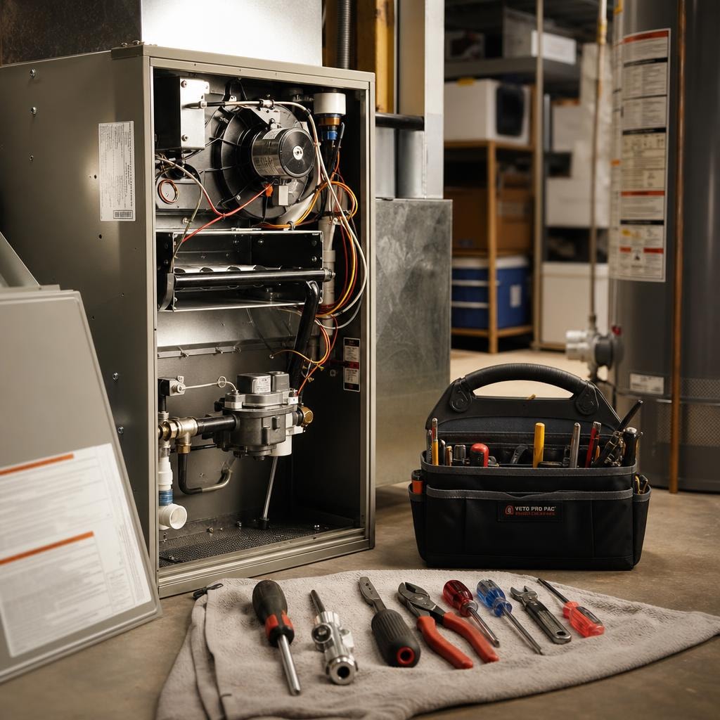 HVAC technician performing maintenance on a system in Kent, WA